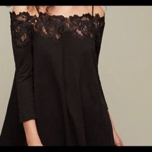 Meadow Rue, black Lace off the Shoulder top - Picture 2 of 8